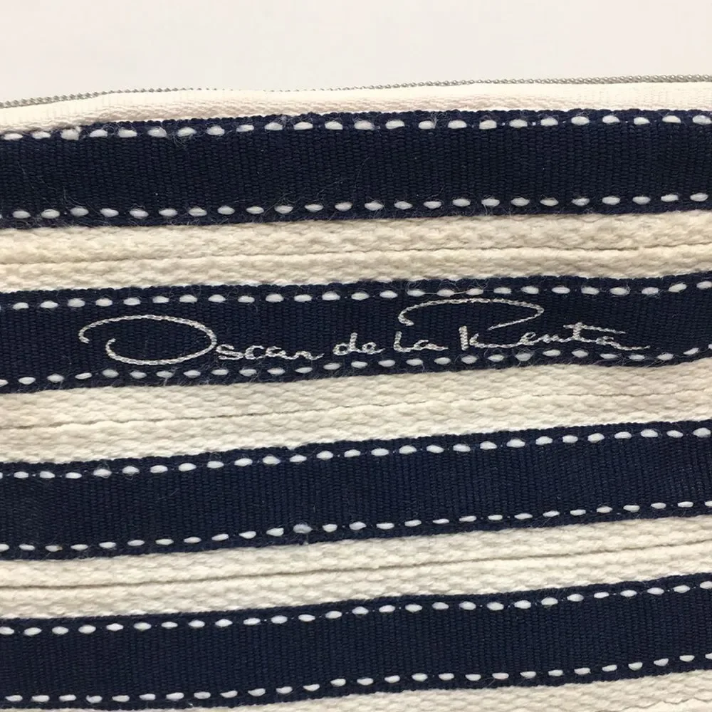 Oscar de la Renta Navy Blue and Cream Striped Padded Makeup / Cosmetic Bag
